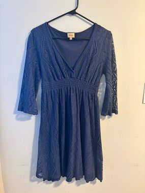 Ella Moss Navy Crochet Lace V-Neck Fit-and-Flare Dress